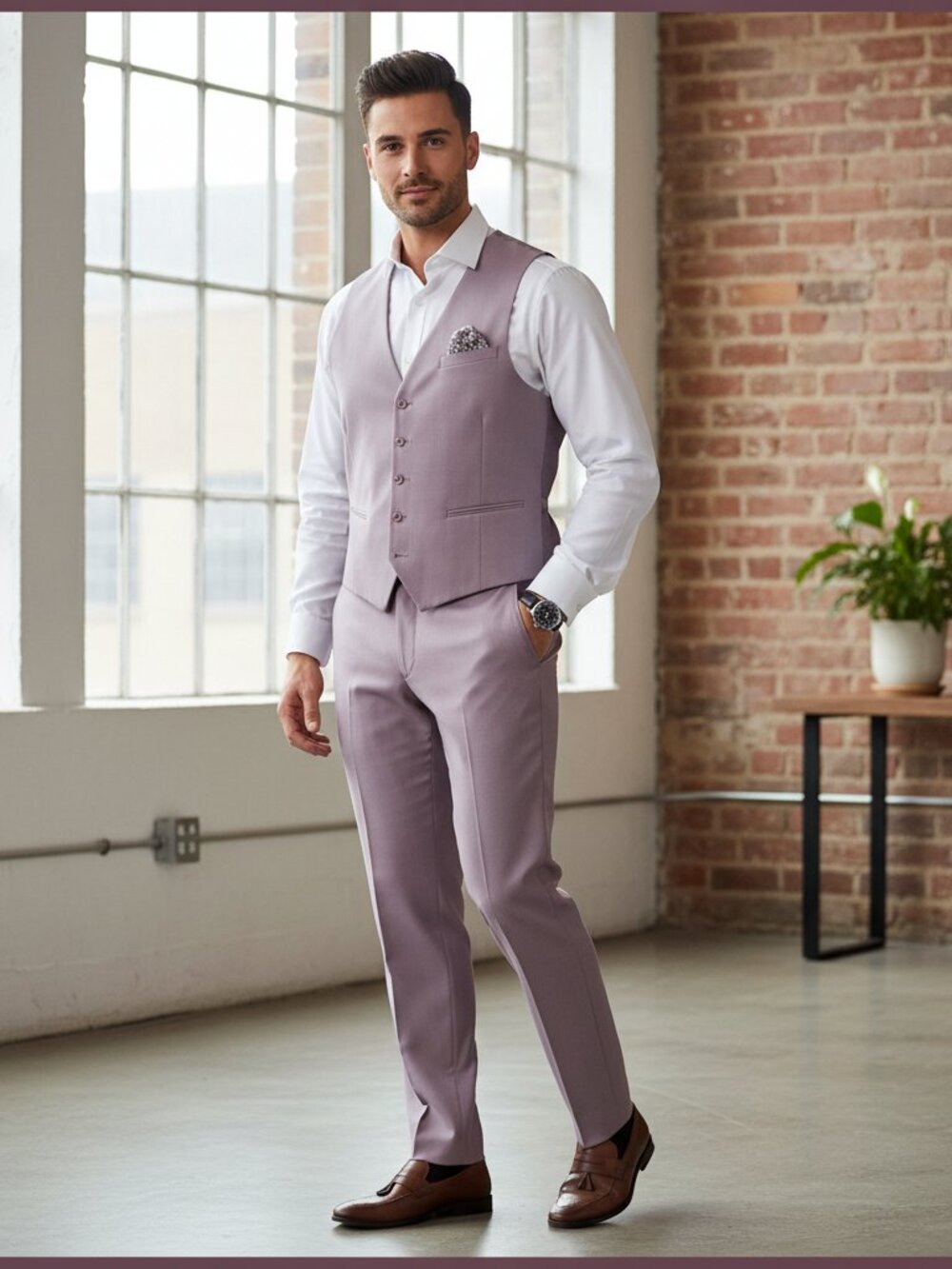 Mens Lavender Dress Pants & Vest Set 36W Formal Wedding Prom Outfit